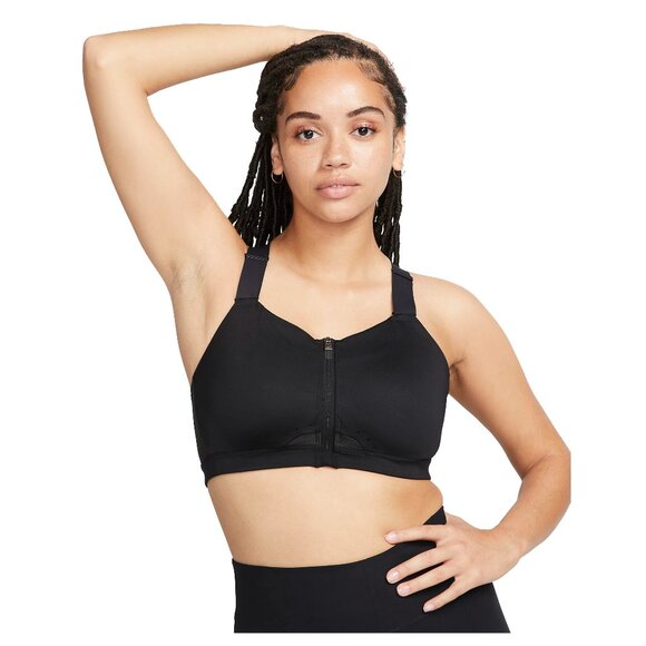 Nike Dri-Fit Women's High-Support Padded Front-Zip Sports Bra Black S $77 Value